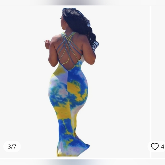 Adogirl Women Sleeveless Tie Dye Print Halter Neck Dress Open Back Mermaid Maxi - Picture 2 of 7